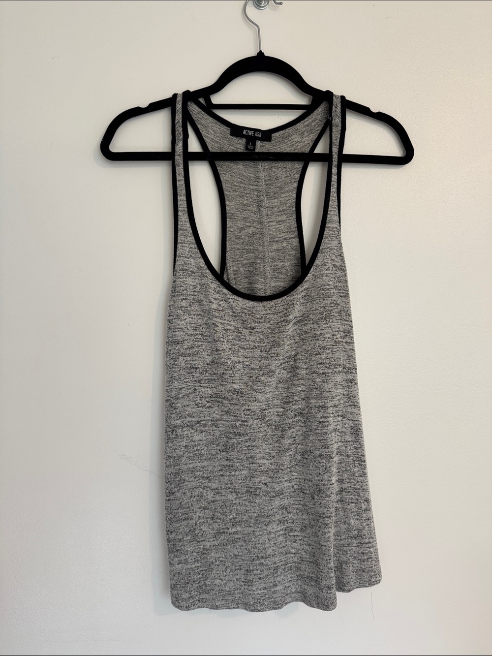 Active USA Heathered Gray Racerback Tank with Black Trim